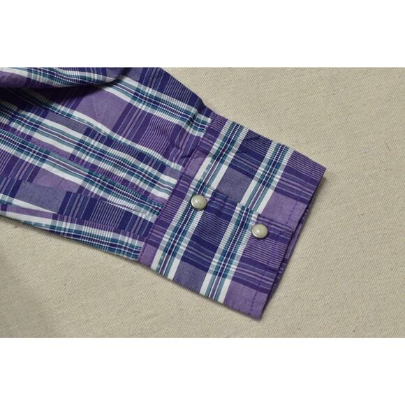 Wrangler Men's Western Snap Button Shirt Purple Plaid Regular Size XXL - Picture 7 of 8